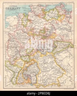 Mitteldeutschland mit Bundesländern. BARTHOLOMEW 1898 alte antike Karte Plan Chart Stockfoto