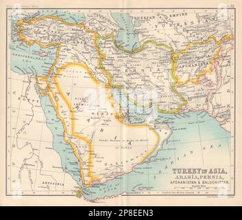 Naher Osten. Türkei in Asien-Arabien Persien Afghanistan Sharjah 1898 alte Karte Stockfoto