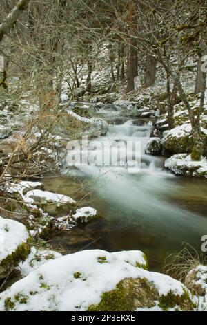 Purgatorio Wasserfall im Wald bei Rascafria, Madrid, Spanien Stockfoto