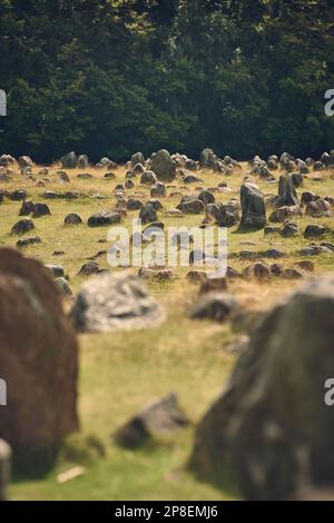 Wikingerfriedhof in Lindholm Hoje in Dänemark. Hochwertiges Foto Stockfoto
