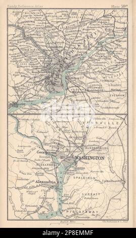 Umgebung von Washington DC und Philadelphia. BARTHOLOMEW 1898 alte antike Karte Stockfoto