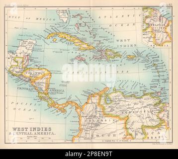 West Indies und Mittelamerika; Inset Britisch-Guayana. Karibik 1898 alte Karte Stockfoto