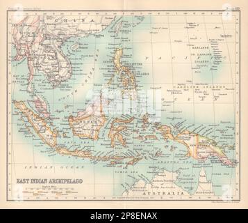 Ost-indische Inselgruppe. Philippinen Indonesien. Niederländische Ostindischen Inseln, 1898 Jahre alte Karte Stockfoto