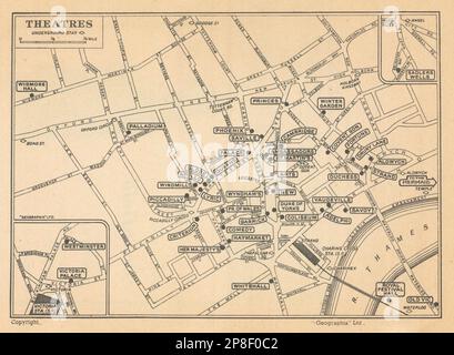 London West End Theater & Musikhallen 1960 alte alte Karte Plan Chart Stockfoto