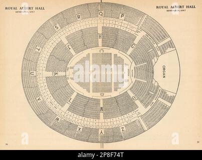 Royal Albert Hall, Kensington, London. Altmodischer Sitzplan 1960, alter Print Stockfoto