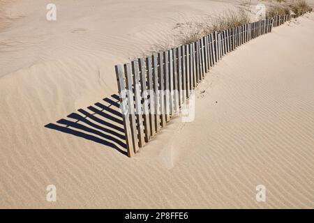 Sanddünen-Zaun am Yyteri-Strand im Frühling, Pori, Finnland. Stockfoto