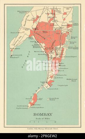 BRITISCHES INDIEN. Stadtplan von Bombay (Mumbai). Die wichtigsten Gebäude legen Gymkhanas 1905 an Stockfoto