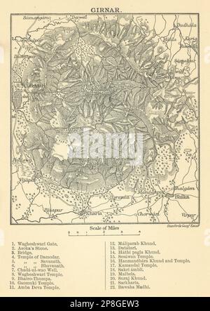 BRITISCHES INDIEN. Girnar Hill (Girinagar), Junagadh, Gujarat 1905 alte antike Karte Stockfoto