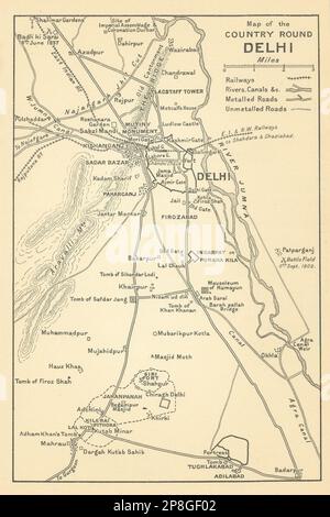 INDIEN. Eine Karte des Landes rund um Delhi. Neu-Delhi. 1803 Schlachtfeld 1905 Stockfoto