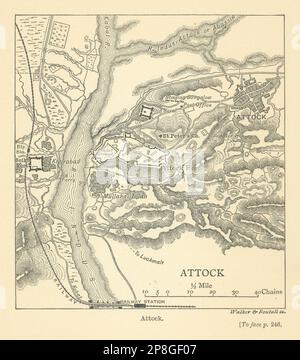 PAKISTAN. Attock Stadt & Attock Fort Skizzenkarte. Khairabad. Sikh Fort 1905 Stockfoto