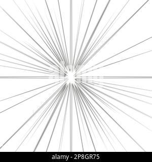 Digital gerenderte Lichteffektstrahlen Blitzstrahlen von Stern- oder sonnenweißen Glanzexplosionen. Stockfoto