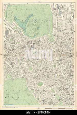 MAYFAIR MARYLEBONE Regent's Park Fitzrovia Bayswater Soho Hyde Park 1900 Karte Stockfoto