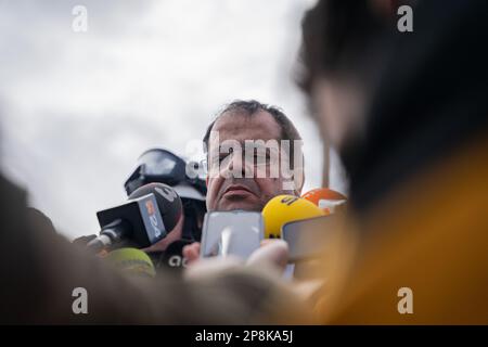 Barcelona, Barcelona, Spanien. 9. März 2023. 3 junge Arbeiter sind nach einem Erdrutsch in einem Kalibergwerk in SÃºria gefangen. Die Leichen der jungen Leute sind 900 Meter unter der Erde. (Kreditbild: © Marc Asensio Clupes/ZUMA Press Wire) NUR REDAKTIONELLE VERWENDUNG! Nicht für den kommerziellen GEBRAUCH! Kredit: ZUMA Press, Inc./Alamy Live News Stockfoto