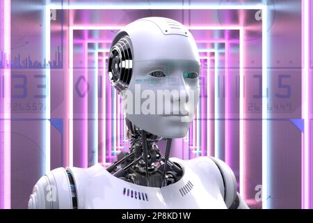 Künstlerische 3D-Darstellung Eines Cyborg mit künstlicher Intelligenz Stockfoto