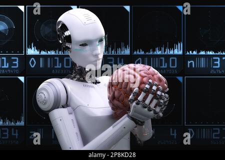 Künstlerische 3D-Darstellung Eines Cyborg mit künstlicher Intelligenz Stockfoto