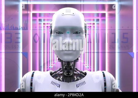 Künstlerische 3D-Darstellung Eines Cyborg mit künstlicher Intelligenz Stockfoto
