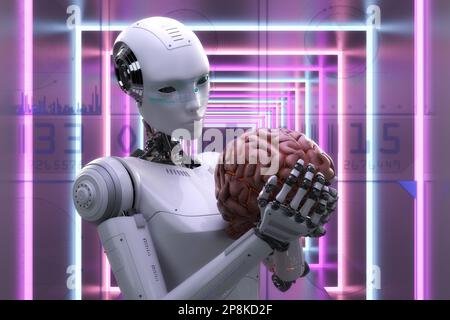 Künstlerische 3D-Darstellung Eines Cyborg mit künstlicher Intelligenz Stockfoto