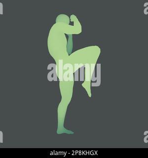 Kickbox Fighter vorbereiten, führen Sie einen High Kick. Fitness, Sport, Training und Martial Arts Konzept. 3D-Modell des Menschen. Menschlichen Körper. Design Element. Vect Stock Vektor