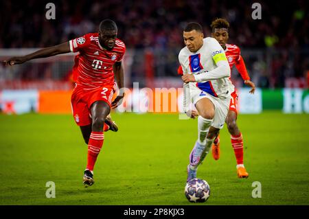 Munic, Deutschland. 8. März 2023. Dayot Upamecano (München), Kingsley Coman (München), Kylian Mbappe (PSG) Bayern Munic - Paris Saint Germain Bayern M. Stockfoto