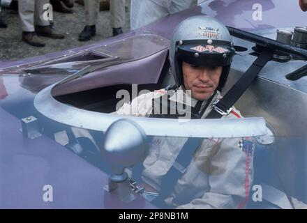 Italienisch-amerikanischer Mario Andretti mit einem Honker II, einem Ford-betriebenen Holman & Moody bei CAN AM-Rennen, 1967. Das Auto war nicht wettbewerbsfähig. Andretti wa Stockfoto