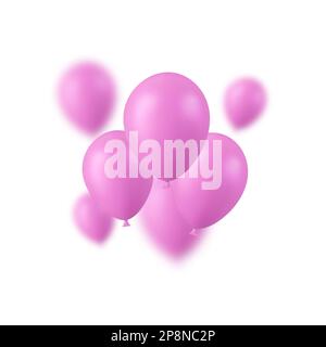 3D realistisch pinkfarbene „Happy Birthday“-Ballons, die für Party und Feier fliegen Stock Vektor