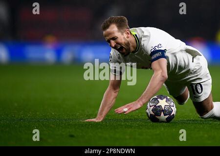 London, Vereinigtes Königreich. 08. März 2023 Harry Kane vom Tottenham Hotspur FC reagiert während der UEFA Champions League-Runde des Fußballspiels 16 zwischen dem Tottenham Hotspur FC und dem AC Mailand. Kredit: Nicolò Campo/Alamy Live News Stockfoto