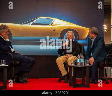 01/23/2019 Turin (Italien) Marcello Gandini im Automobilmuseum Turin Anlässlich der Präsentation der Ausstellung gewidmet Zu ihm Stockfoto