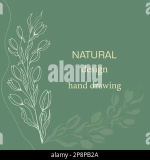 Eleganter Rahmen, Hintergrund, Blumenkranz, sanftes Monogramm mit handgezeichneten Wildkräutern und Blumen. Klassische botanische Illustration für Einladung oder Ehefrau Stock Vektor