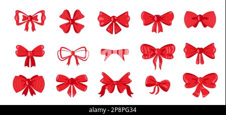 Cartoon-Geschenkschleifen. Dekorativer Schleifenknoten mit Bändern zum Einpacken Geschenkpaket, niedliches Band für Weihnachtsfeiern. Vektorflachsatz Stock Vektor