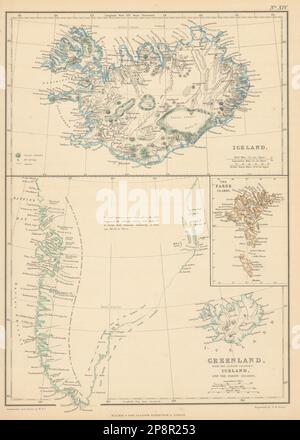 Island mit Gletschern. Grönland mit dänischen Kolonien. Färöer. LOWRY 1859 Karte Stockfoto