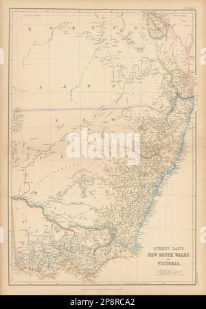 Queen's Land, New South Wales und Victoria. Queensland. BARTHOLOMEW 1859 Karte Stockfoto