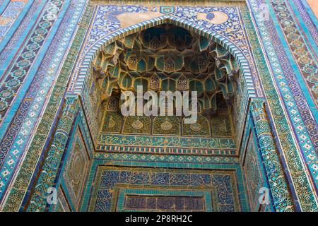 SHAD-I-Mulk Oko Mausoleum, (1371-1383), Shah-i-Zinda, Samarkand, Usbekistan Stockfoto