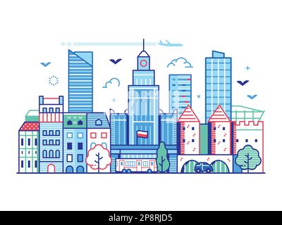 Skyline der Innenstadt von Warschau in Line Art Stock Vektor