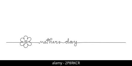 Linienvektorschrift Muttertag. Grußbanner mit handgeschriebenem Text, Gänseblümchen. Stock Vektor