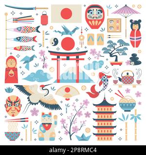 Japan Culture Design Elements and Icons Kollektion Stock Vektor