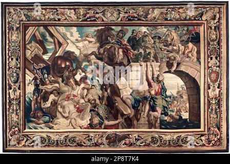 Wandteppiche, die den Triumph von Konstantin über Maxentius bei der Schlacht um die Milvian Bridge von 1623 bis 25 von Peter Paul Rubens zeigen Stockfoto