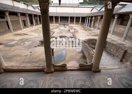 An der Piazza Armerina, Italien, auf der 08-04-23, Villa romana del Casale, die wegen ihrer herrlichen Mosaiken zum UNESCO-Weltkulturerbe gehört Stockfoto