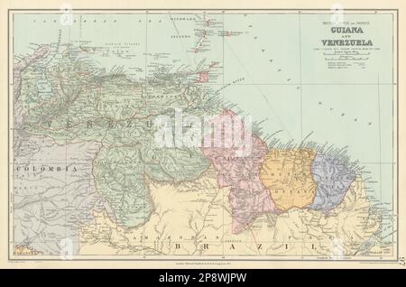 Venezuela. British, Niederländisch und Französisch Guyana. Guyana. Suriname. STANFORD 1904 Karte Stockfoto