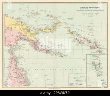 Britisches Neuguinea. Salomonen Neue Hebriden Melanesien. STANFORD 1904 Karte Stockfoto