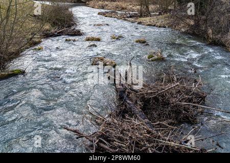 Kleiner Fluss durch die einsame und kalte Landschaft Stockfoto