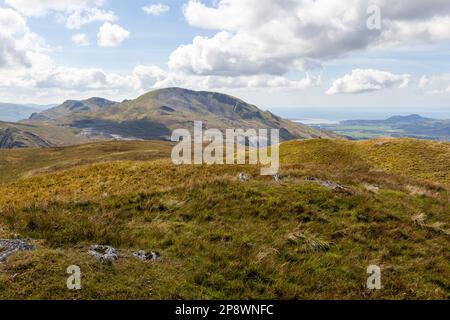 Die Moelwyn Mountains, ein beliebtes Wanderziel mit den Steinbrüchen Rhosydd und Croesor auf beiden Seiten von Moelwyn Mawr. Eryri Ntional Park Stockfoto