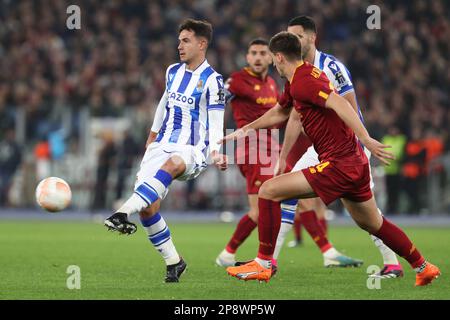 Rom, . 09. März 2023. Rom, Italien 09.03.2023: Mikel Oyarzabal (Real Sociedad), in Aktion während der UEFA Europa League Runde 16, Spiel zwischen AS Roma und REAL Sociedad am 09. märz 2023 im Olympiastadion in Rom, Italien. Kredit: Unabhängige Fotoagentur/Alamy Live News Stockfoto