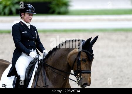 DEN BOSCH - Isabell Werth (GER) auf Emilio 10 während des Qualifikationsverbands zur Weltmeisterschaft, während der Dutch Masters Indoor Brabant Horse Show. ANP SANDER KONING niederlande raus - belgien raus Stockfoto