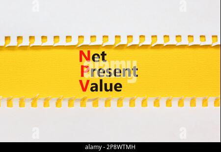 NPV net present value symbol. Concept words NPV net present value on yellow paper on a beautiful white paper background. Business and NPV net present Stockfoto