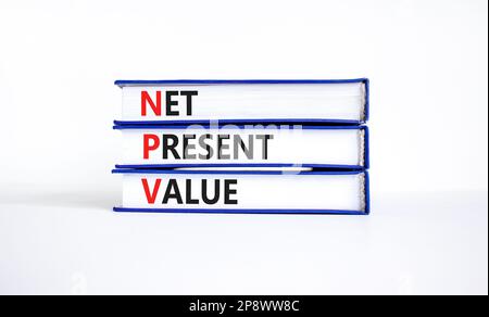 NPV net present value symbol. Concept words NPV net present value on books on a beautiful white table white background. Business and NPV net present v Stockfoto