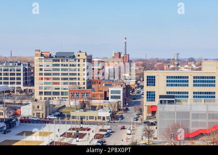 Missouri, FEBRUAR 23 2023 - Blick aus der Vogelperspektive auf die St. Louis City Cape vom Riesenrad Stockfoto