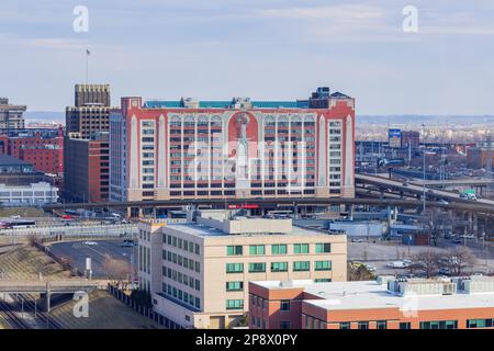 Missouri, FEBRUAR 23 2023 - Blick aus der Vogelperspektive auf die St. Louis City Cape vom Riesenrad Stockfoto