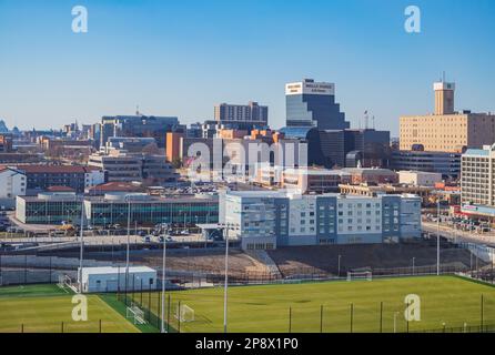 Missouri, FEBRUAR 23 2023 - Blick aus der Vogelperspektive auf die St. Louis City Cape vom Riesenrad Stockfoto