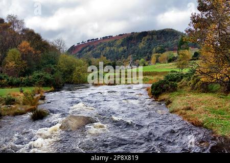 Malerischer Blick über die Wicklow Mountains vom Kloster Glendalough in Irland Stockfoto