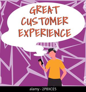 Konzeptionelle Darstellung eines herausragenden Kundenerlebnisses. Business Showcase reagiert mit freundlicher und hilfreicher Art und Weise auf Kunden Stockfoto